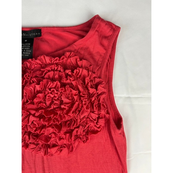 Design History Womens Red Sleeveless Ruffle Top Viscose Spandex Tank Blouse - Picture 1 of 8